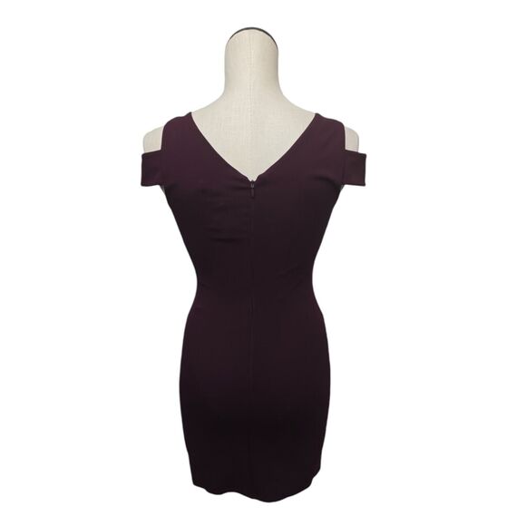 NWT‎ Halston Heritage Cold Shoulder Bodycon Dress Size XS Mesh Ponte Burgundy - Picture 2 of 12